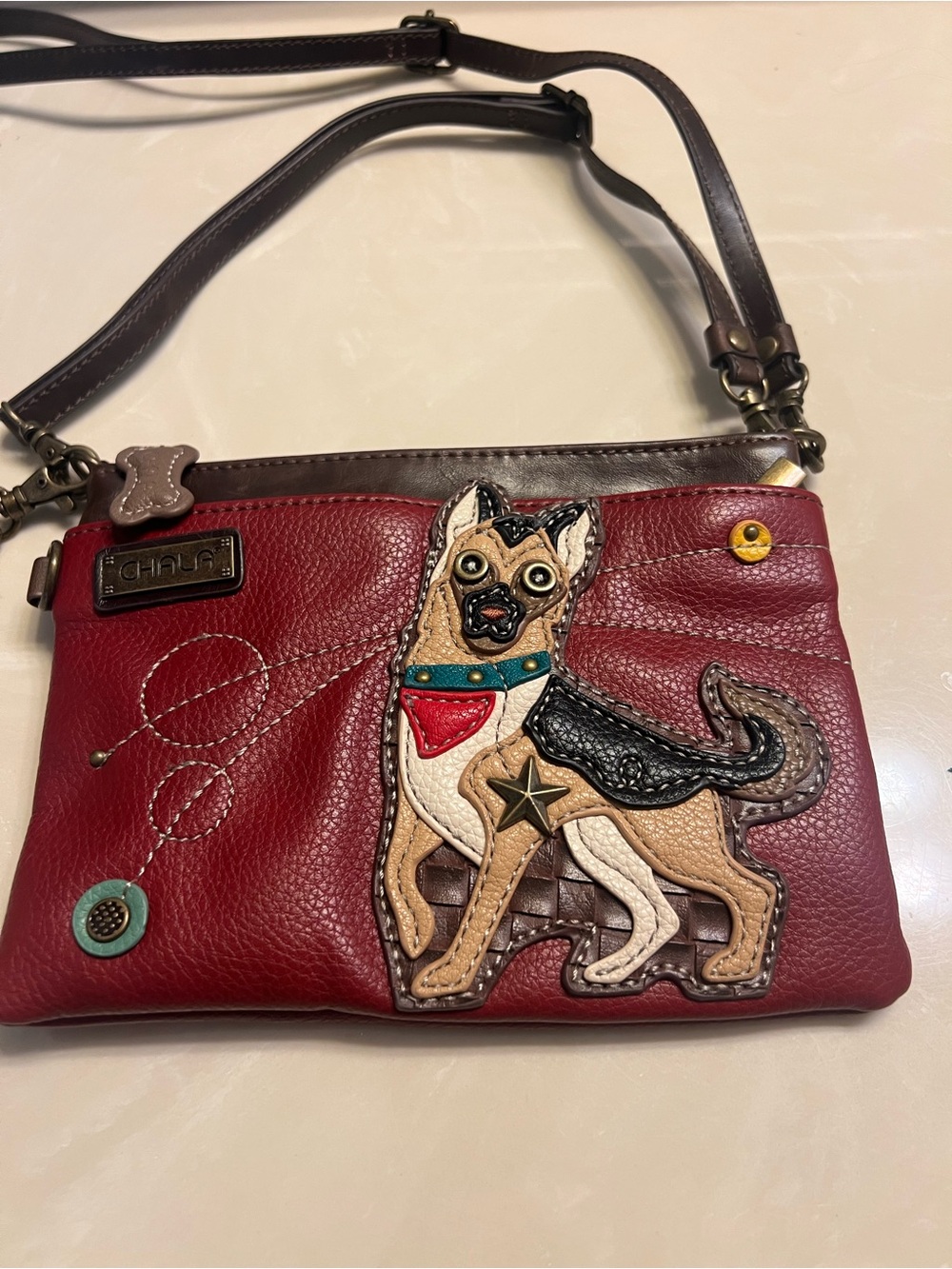 Chala German Shepherd crossbody bag brown and red